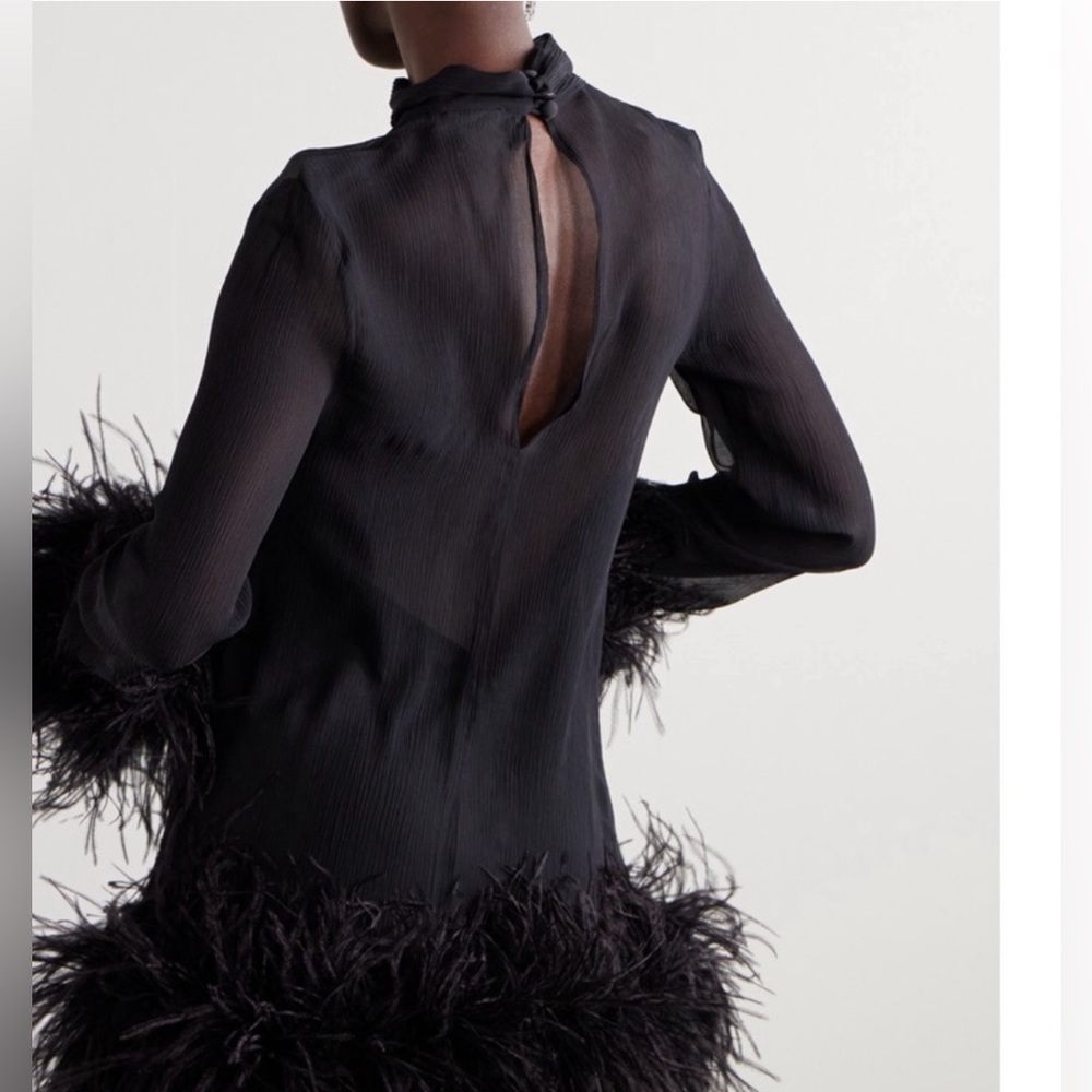 Taller Marmo Gina Black Sheer Feather Trim Mini Dress - Picture 3 of 9